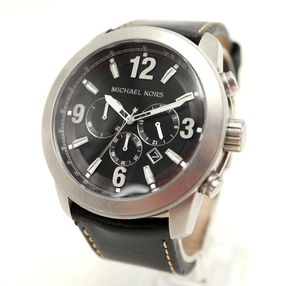 Michael Kors XL Runway 51mm Chronograph Watch Black Leather MK8249 w New Battery